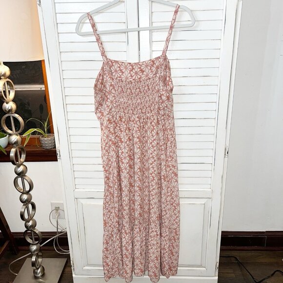 GAP Midi Dress Coral White Sundress Abstract Women’s Smocked Rayon Sleeveless 10 - Picture 3 of 7